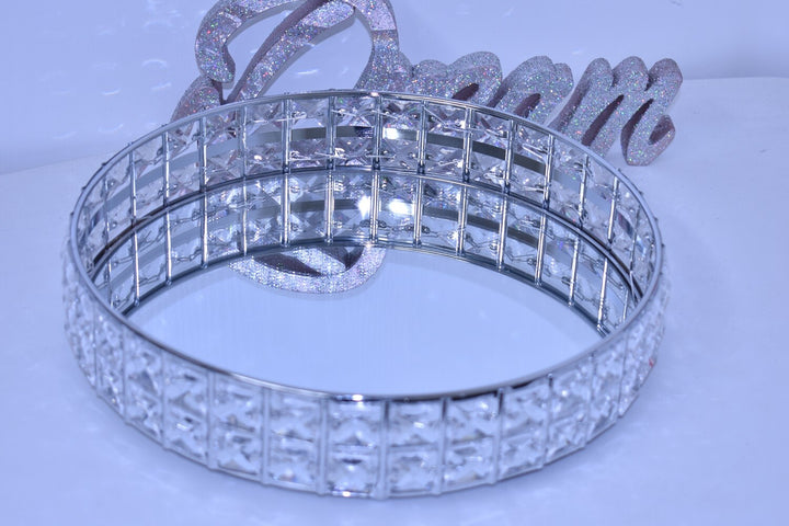 Mirrored crystal decorative tray for table display