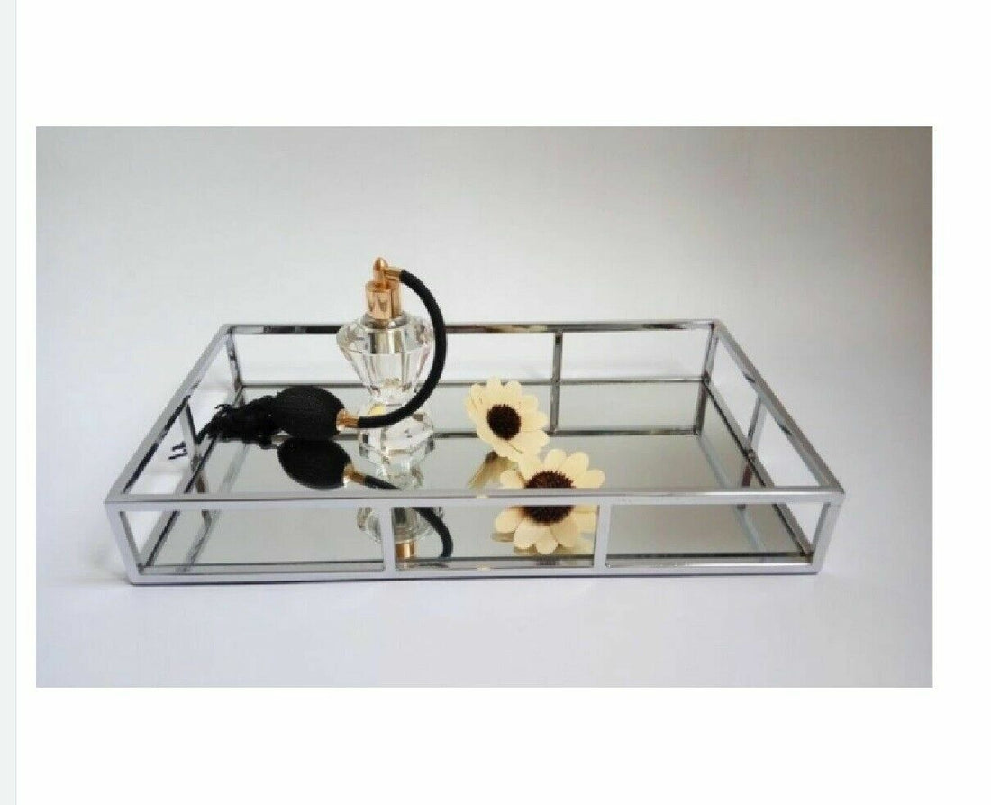 Modern Mirrored Crystal Vanity Tray 30x20cm Wire Border