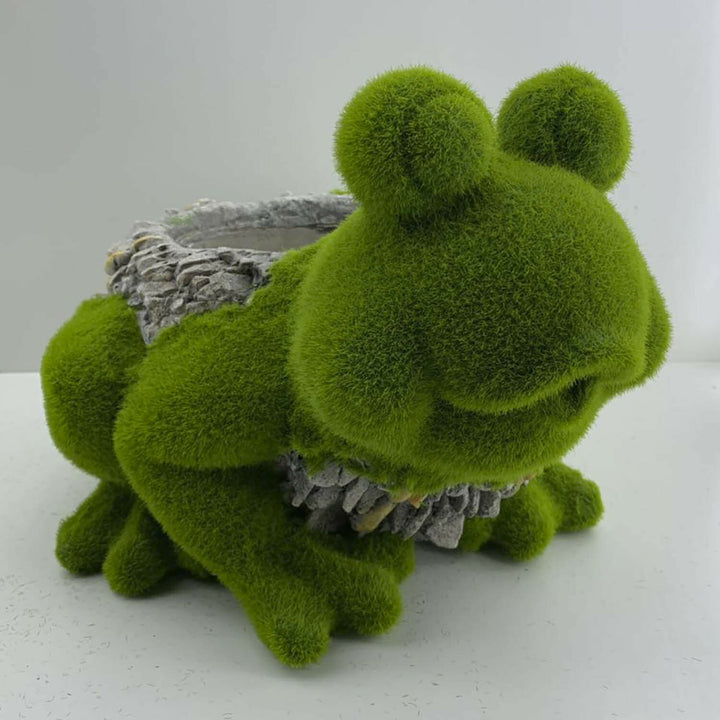 Flocked frog planter home décor ornament
