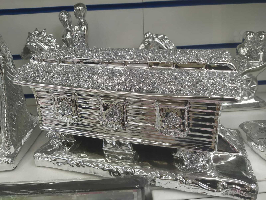 large silver house ornament crushed diamond decor