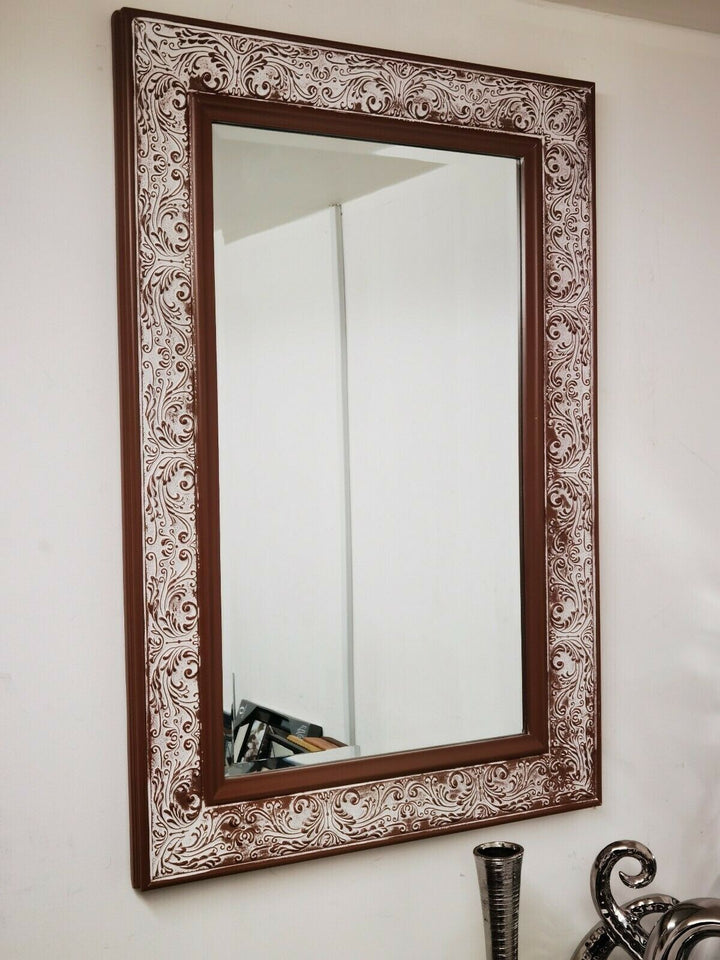 antique wooden wall mirror rustic frame decor