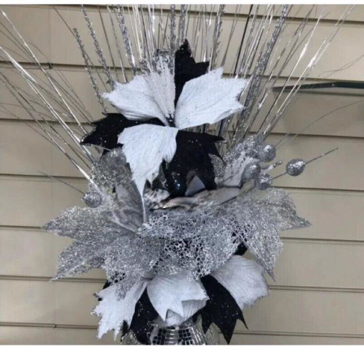 Silver & black artificial flower bunch 6 stems