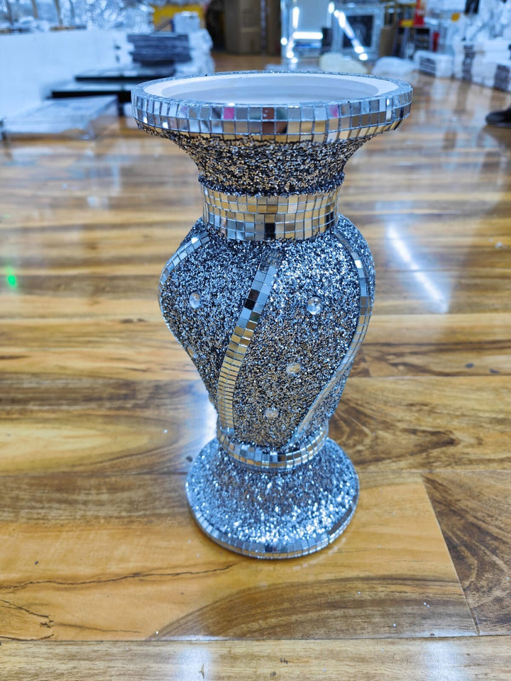 30cm silver ceramic mirrored pot vase