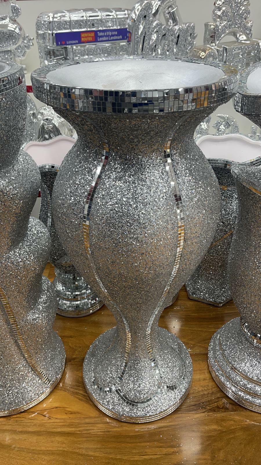 Large crushed diamond silver floor vase 14