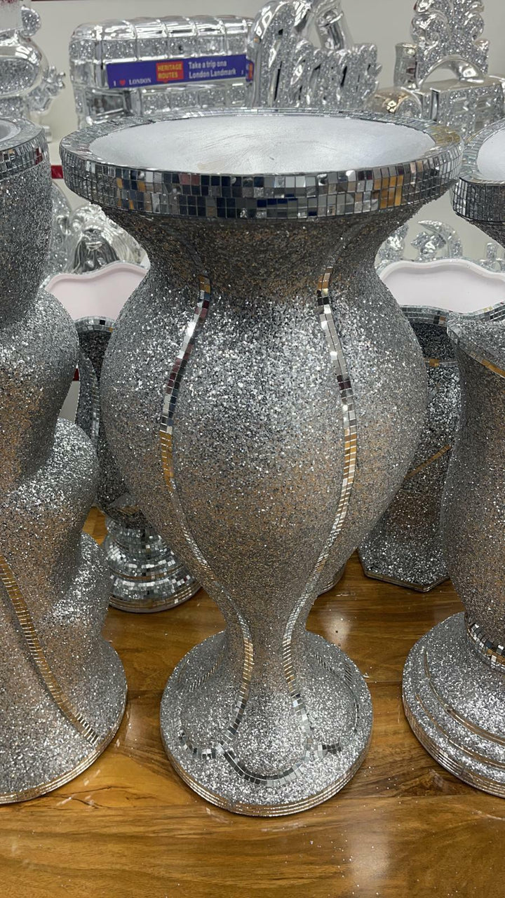 Large crushed diamond silver floor vase 14