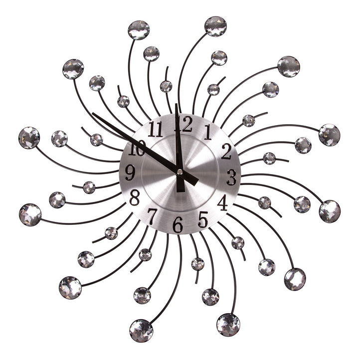 Jewelled swirl wall clock silver sparkle decor