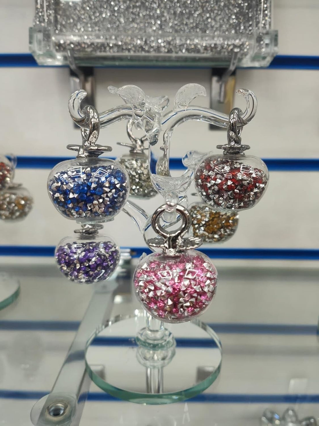 Sparkly silver crushed diamond decorative glass apple tree