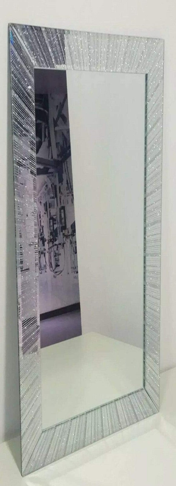 Silver glitter sunburst wall mirror 110x40cm