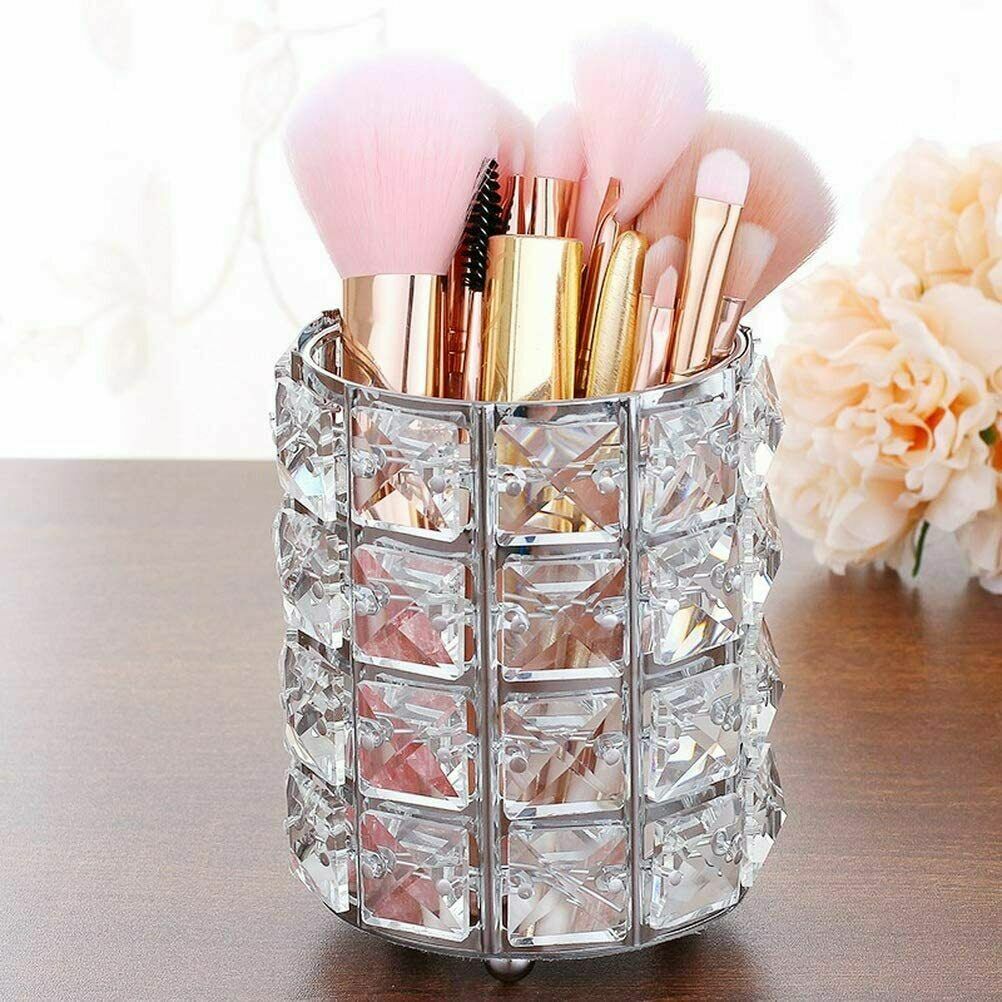 Modern Mirrored Crystal Round Makeup Holder