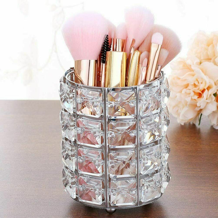 Modern Mirrored Crystal Round Makeup Holder