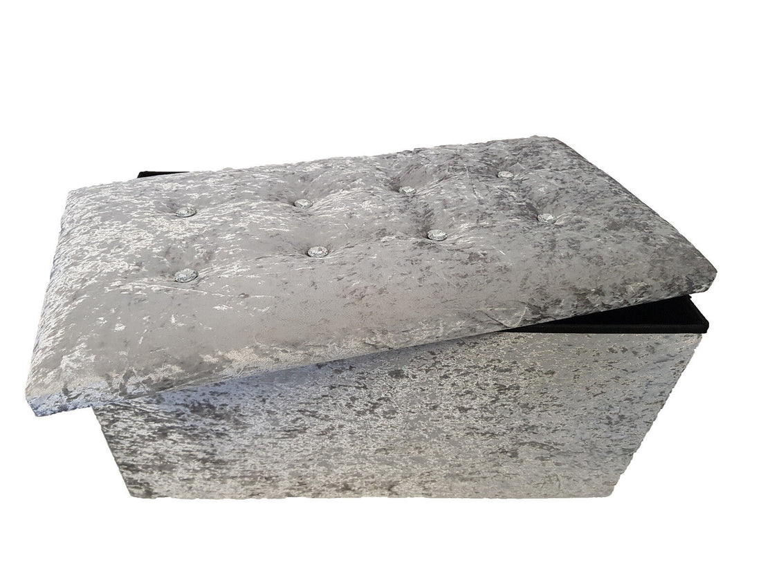 Blush pink grey crushed velvet ottoman foldaway storage