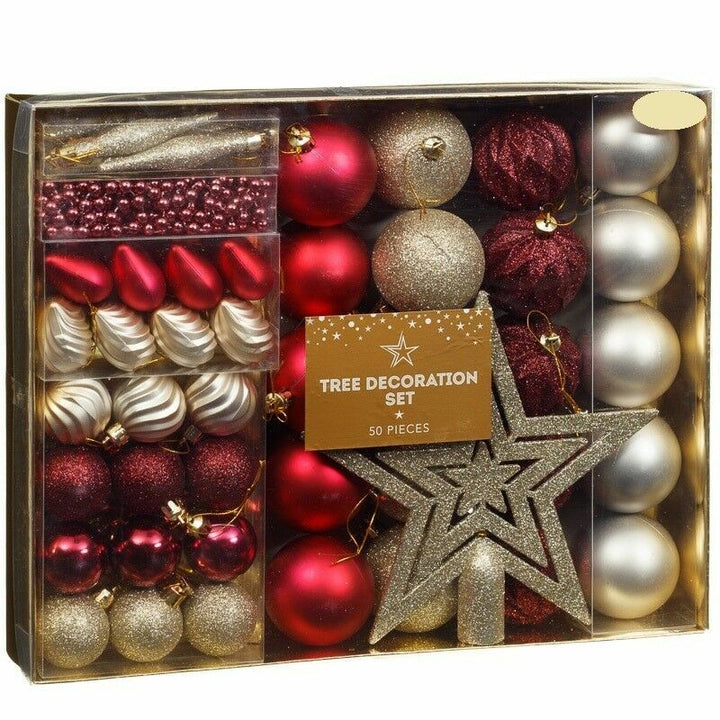 Red Gold Christmas Tree Decorations 50pc