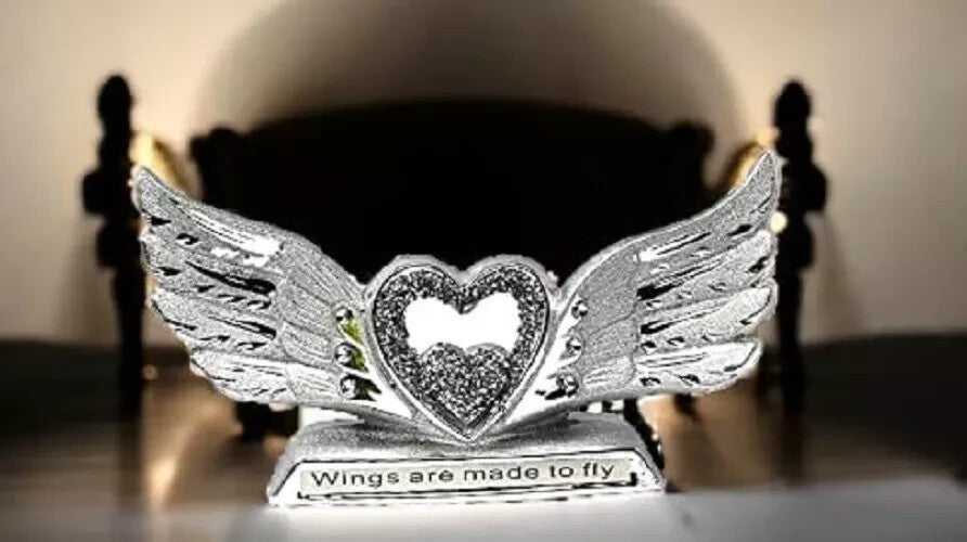 Crushed diamond heart and wings ornament