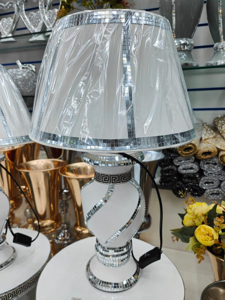 Silver diamante table lamp wavy design decorative lighting
