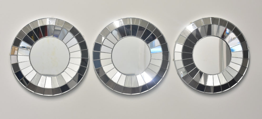 Set of three silver round wall mirrors modern home decor reflective wall mirror set
