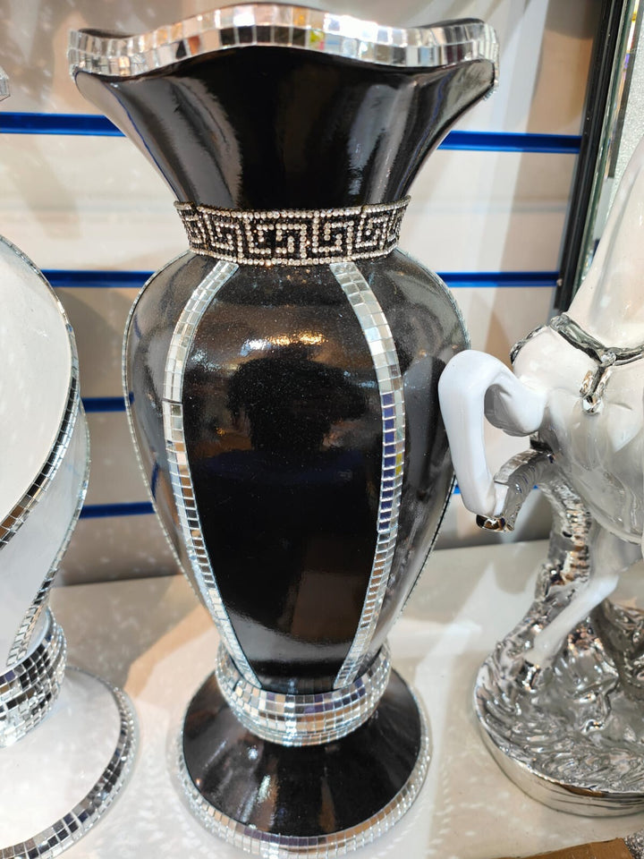 40cm ceramic mosaic vase crystal mirror flower black