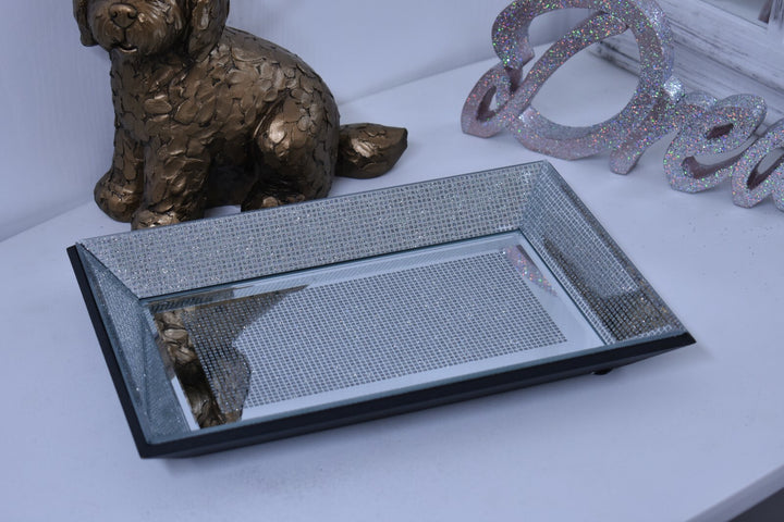 Glitter diamante mirrored candle plate