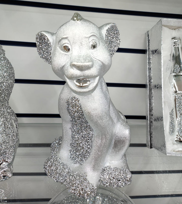 Bling crushed diamond King Simba silver ceramic ornament