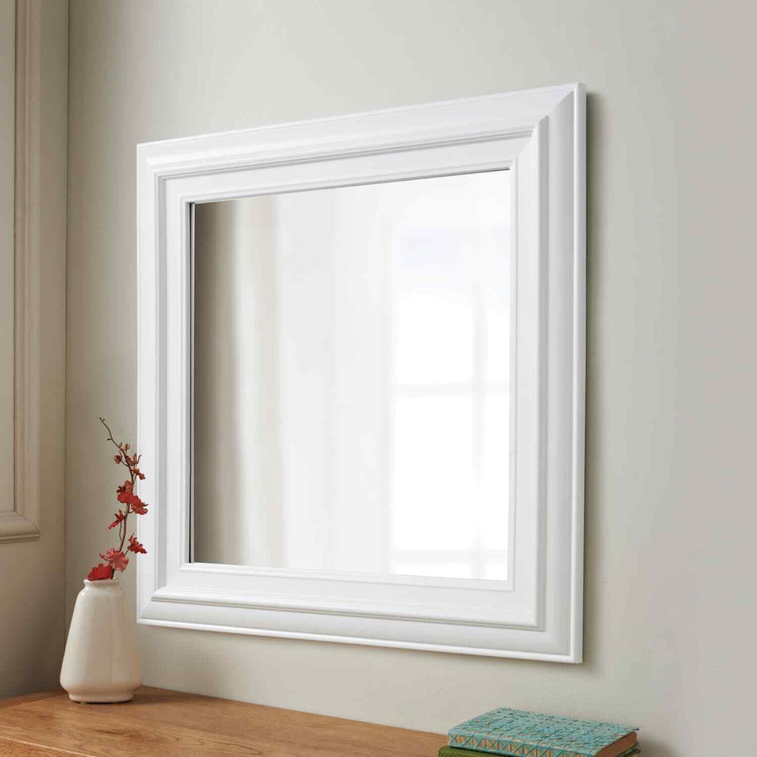 Vintage grey square wall mirror 55x55cm white