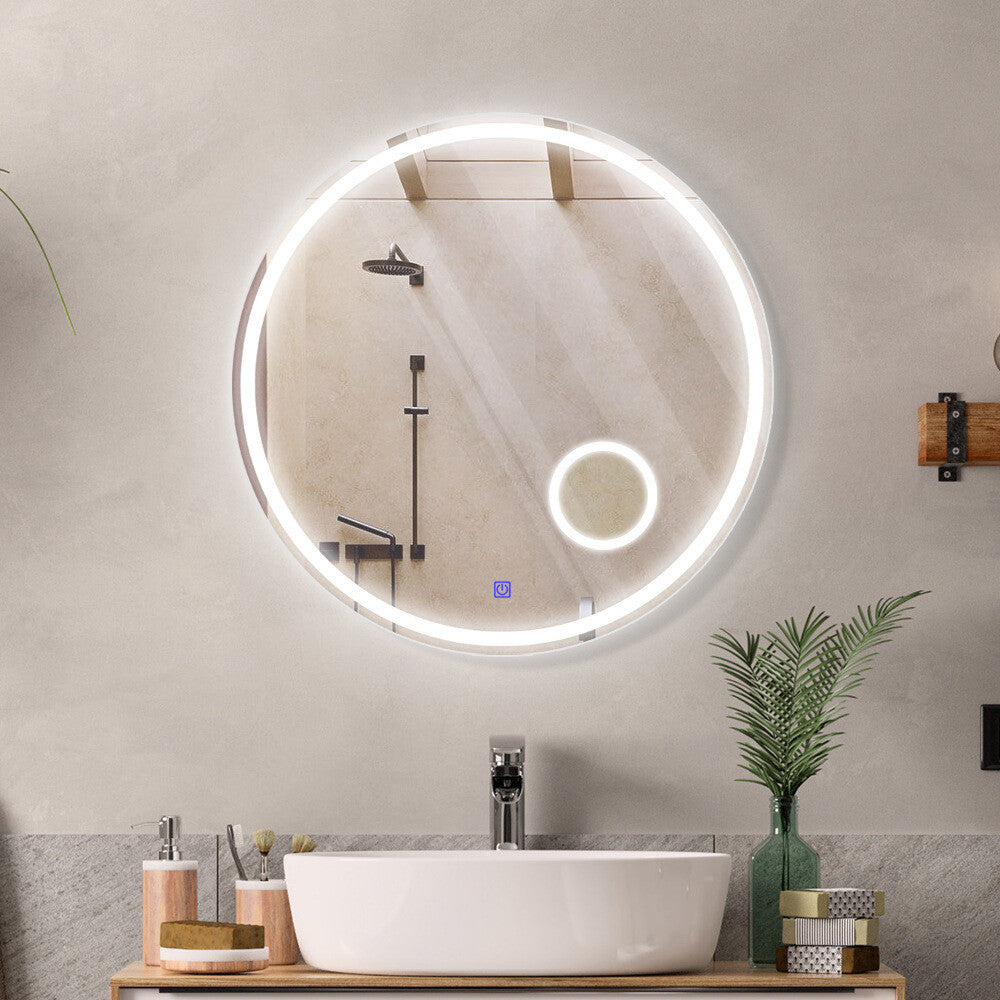Round LED Bathroom Mirror anti fog touch control vanity mirror