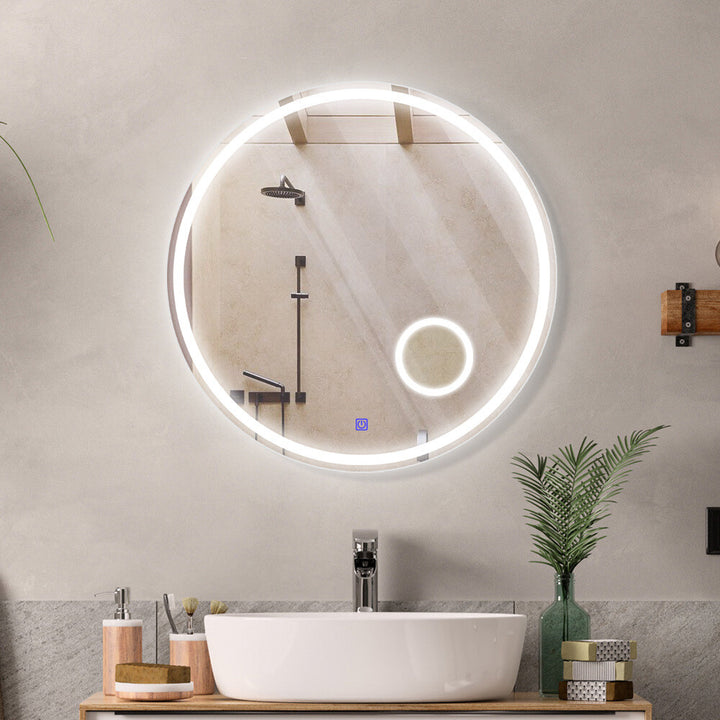 Round LED Bathroom Mirror anti fog touch control vanity mirror