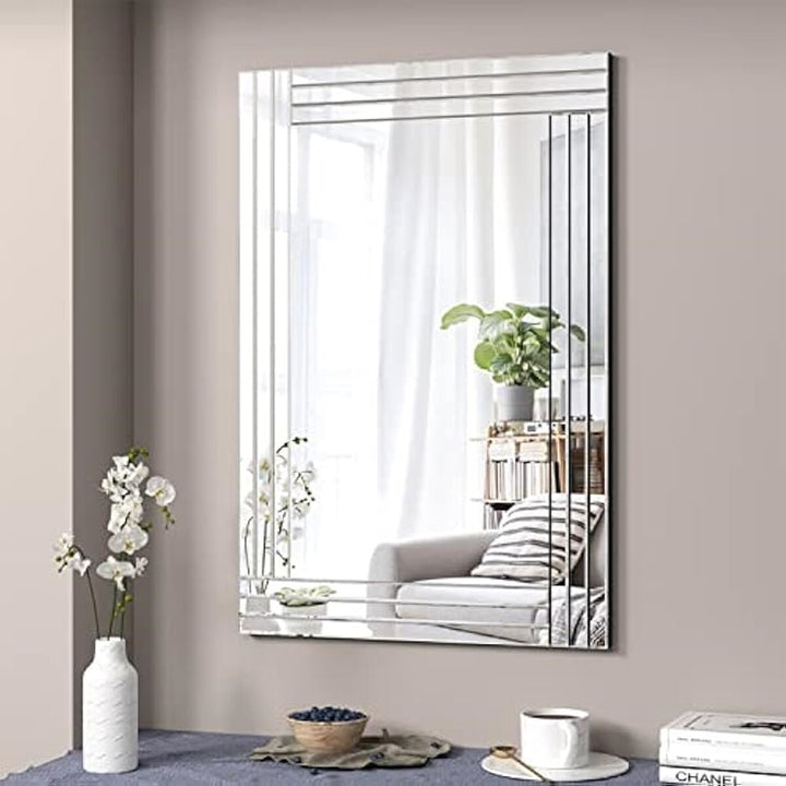 Full body silver bevelled wall mirror