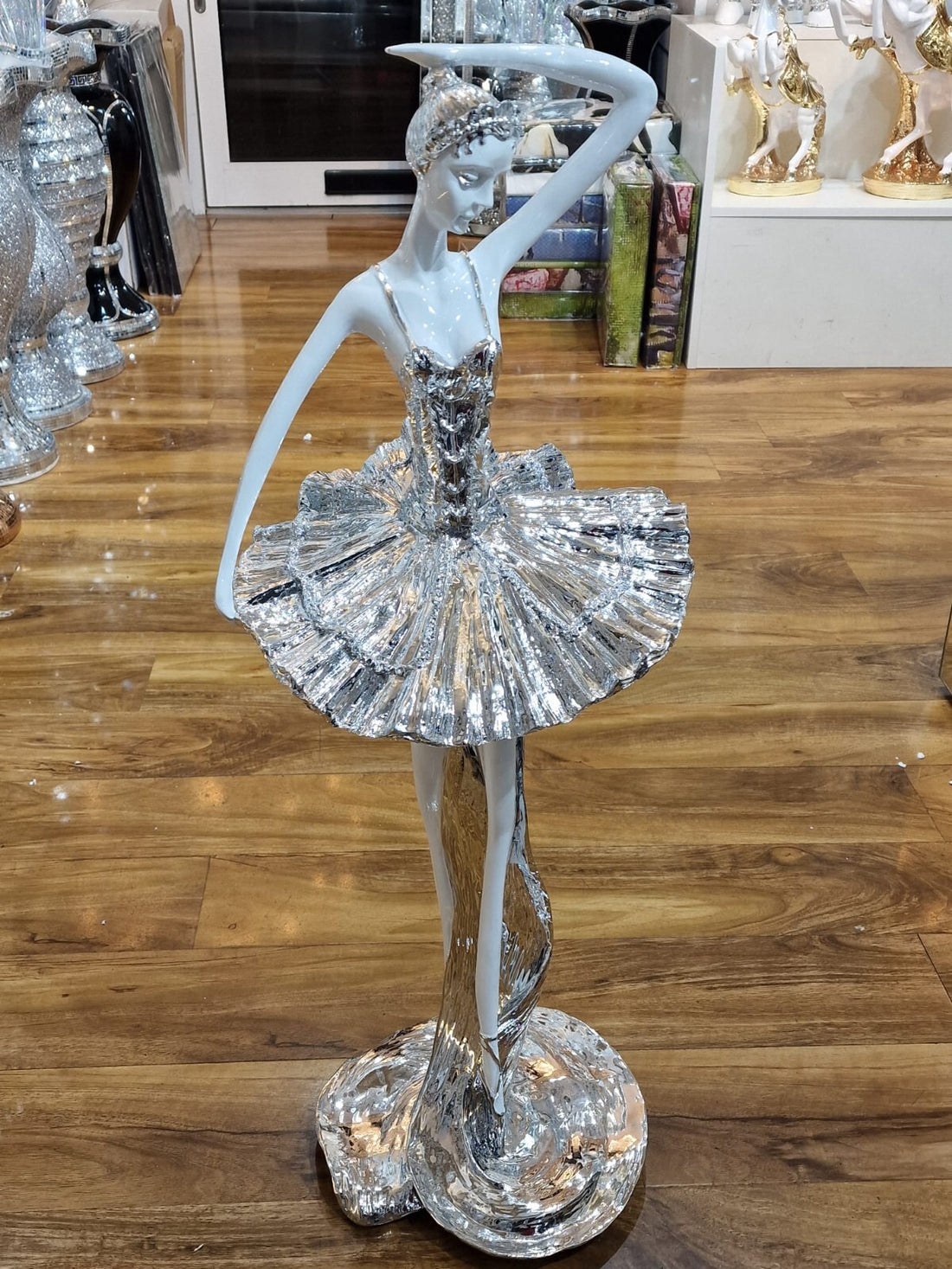 White & silver ballet dancer sculpture 80cm