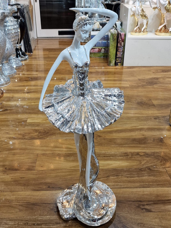 White & silver ballet dancer sculpture 80cm