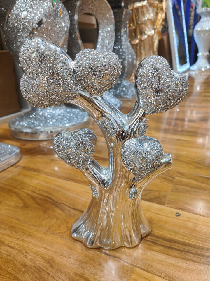 Heart crystal tree ornament silver sparkle