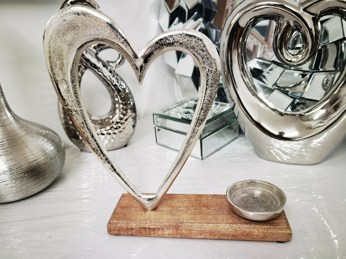 Silver love heart ornament romantic home decor gift