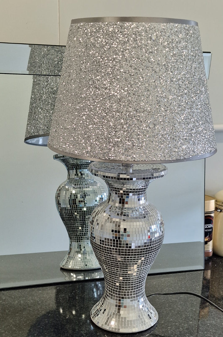 silver crystal table lamp mirrored base decor