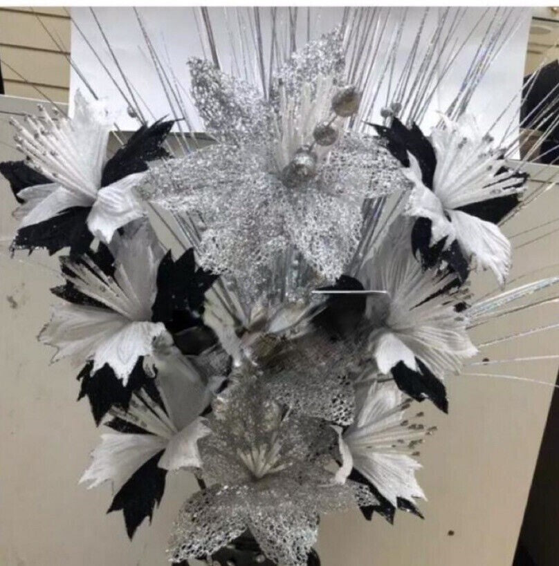 Silver & black artificial flower bunch 9 stems