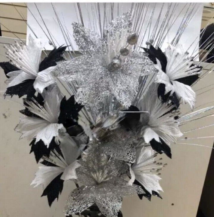 Silver & black artificial flower bunch 9 stems