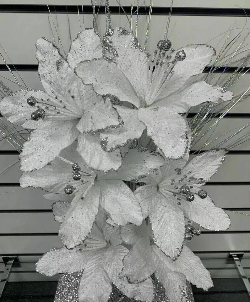 White artificial flowers silver bloomers  bling