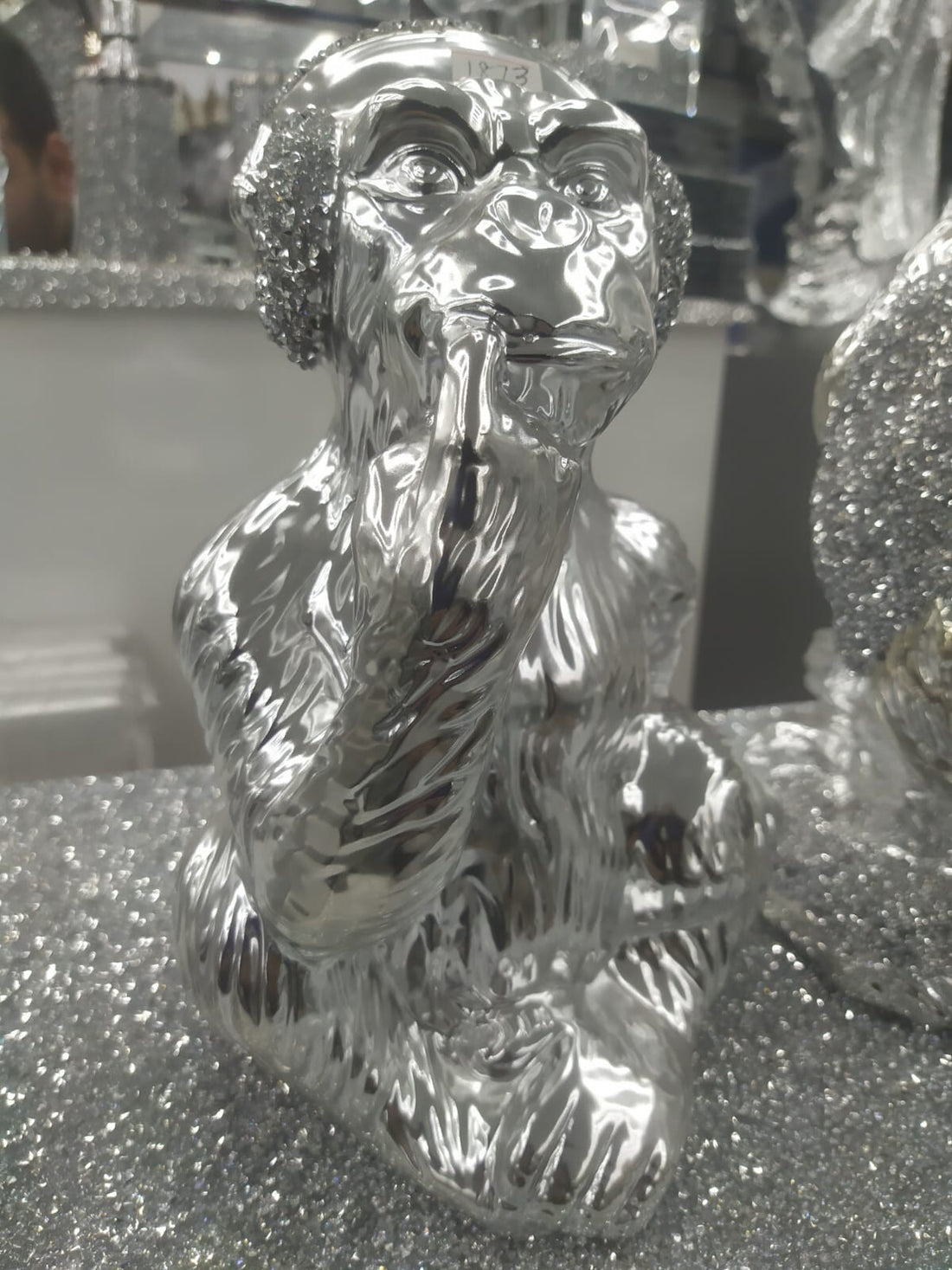 Monkey with headphones silver ornament