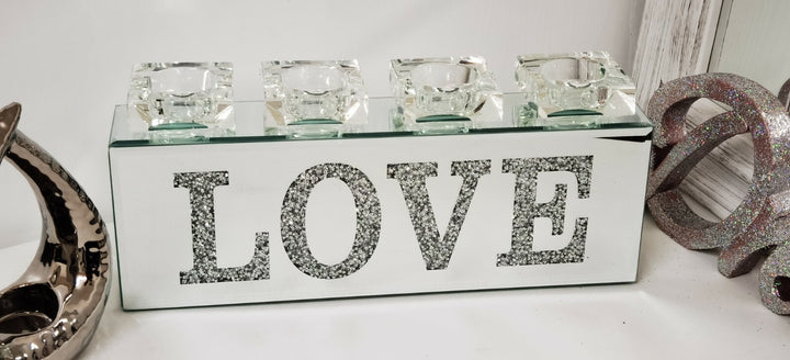 Love tealight candle holder crushed diamond design