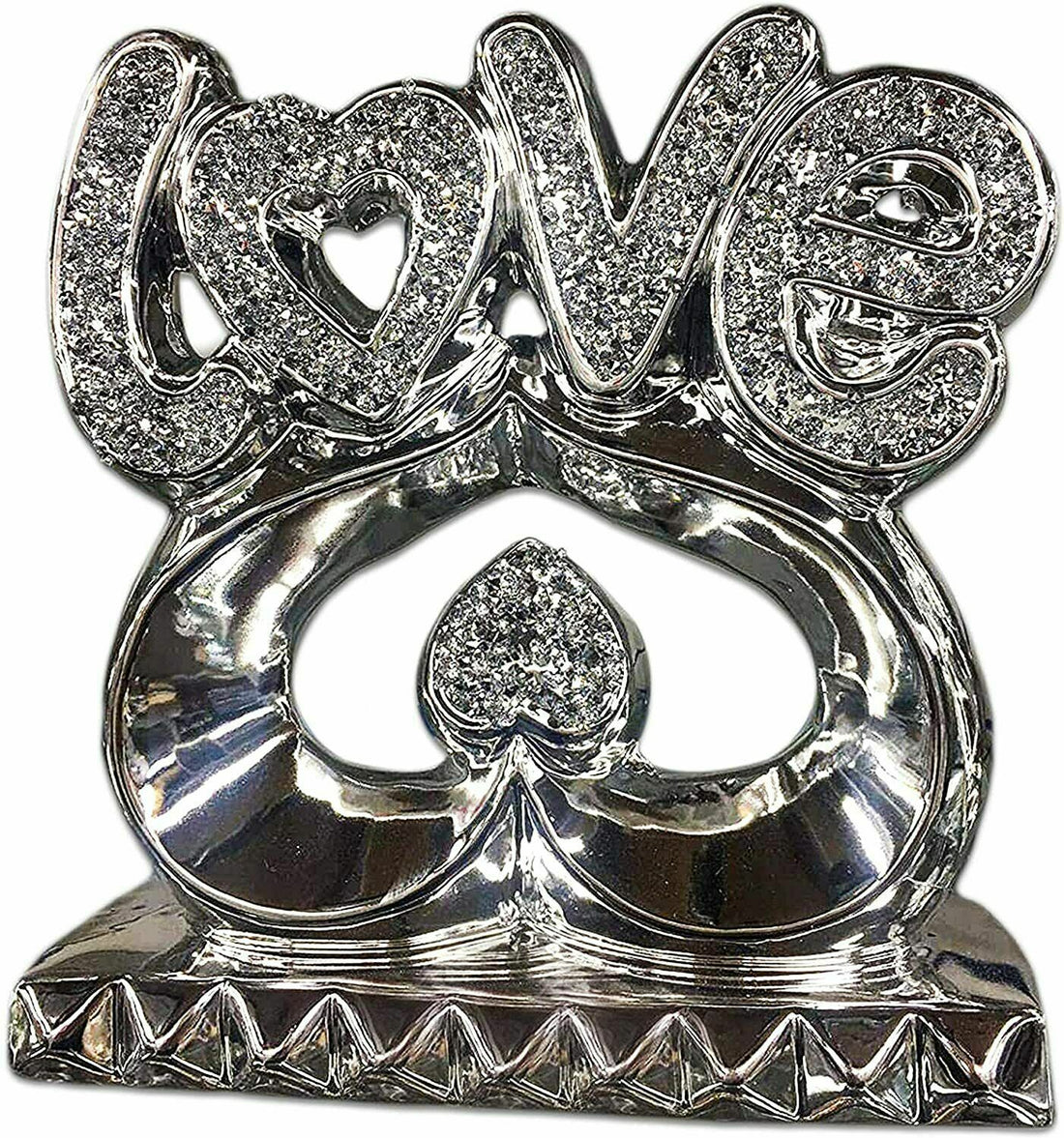 silver love heart crushed diamond ornament decor