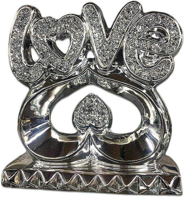 silver love heart crushed diamond ornament decor