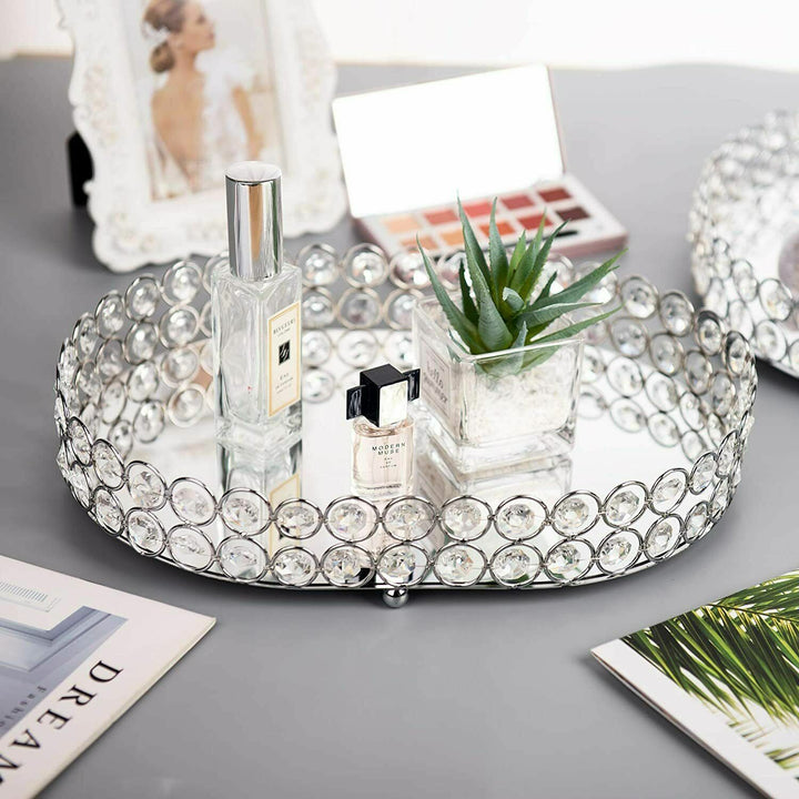 Modern Mirrored Crystal Small Oval Tray 35x25cm