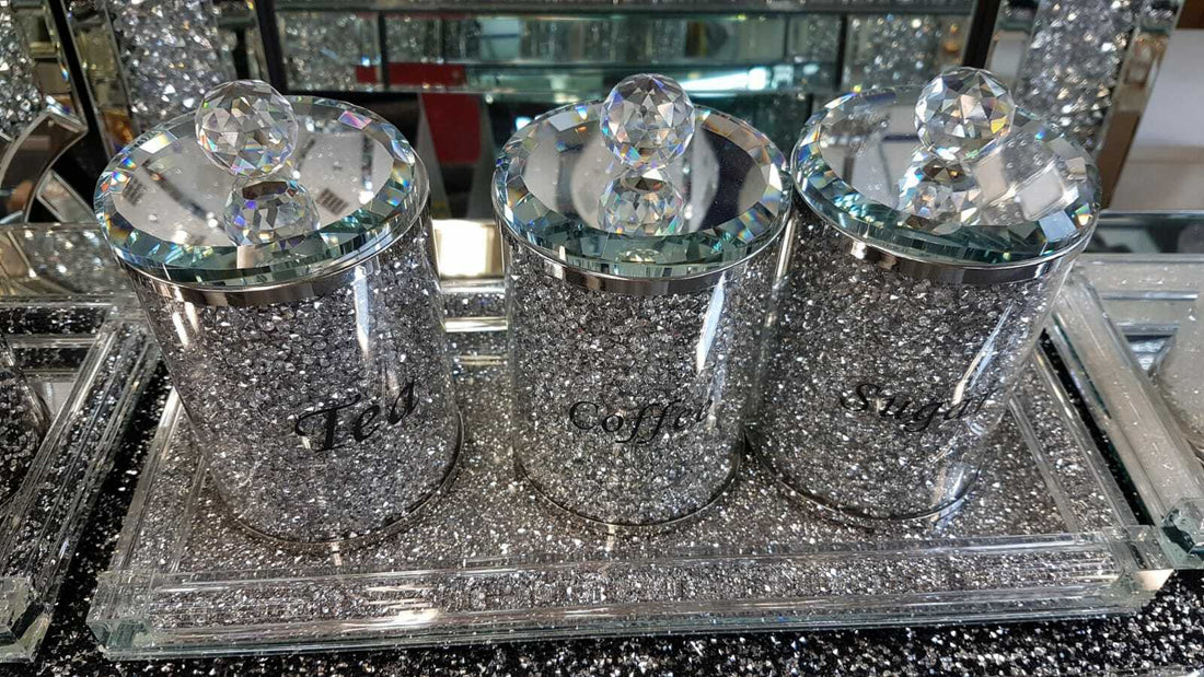 Silver crystal tea coffee sugar jars