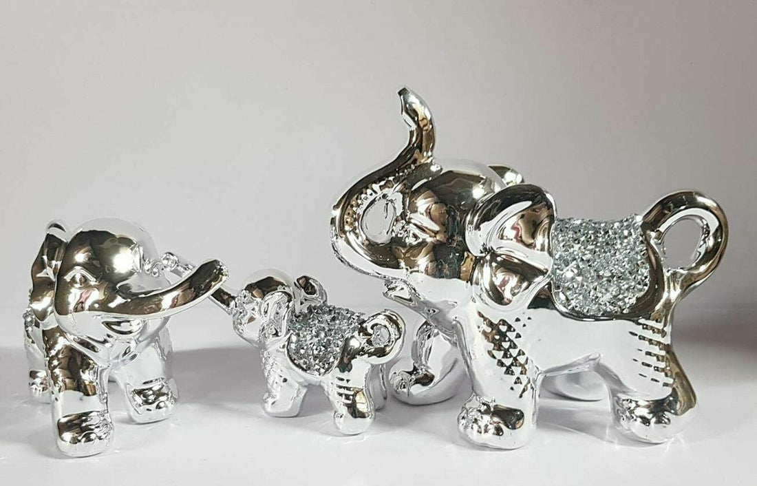 Silver Elephant Ornament Set