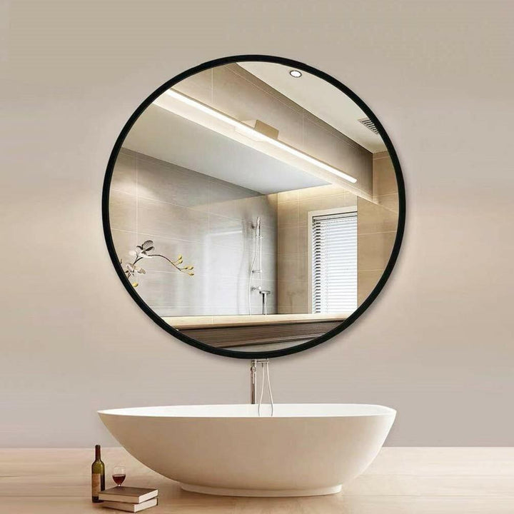 Industrial round black metal wall mirror 60cm