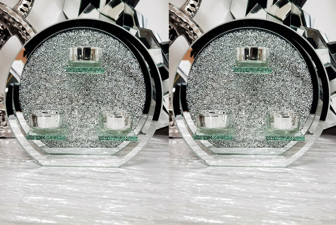 Crushed crystal tealight holders set silver candle holders decor
