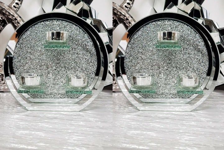 Crushed crystal tealight holders set silver candle holders decor