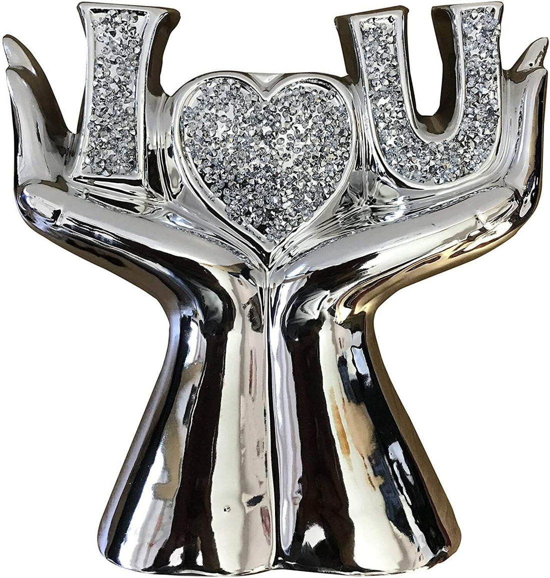 Silver I U crushed diamond sparkle ornament