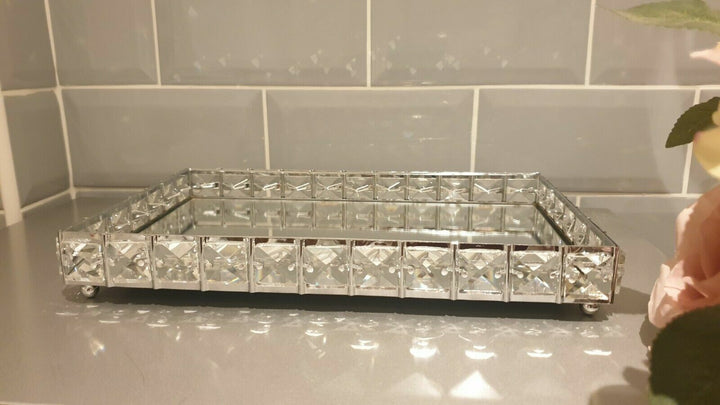 Rectangular Mirrored Crystal Tray 29cm