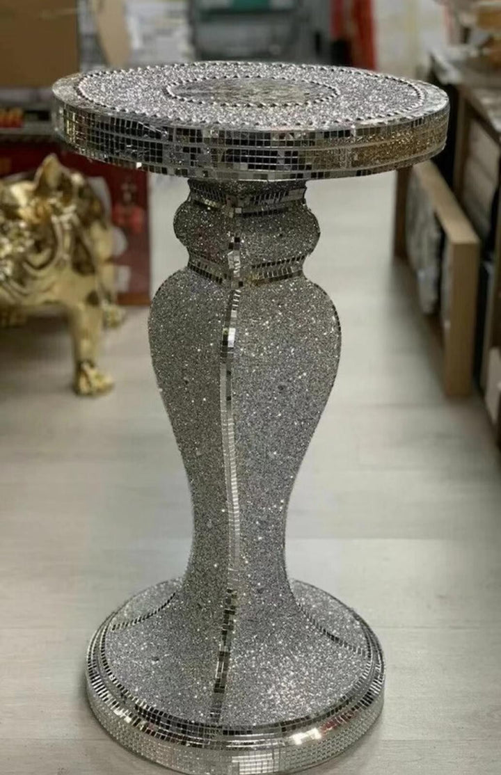 mirrored crystal side table silver decor