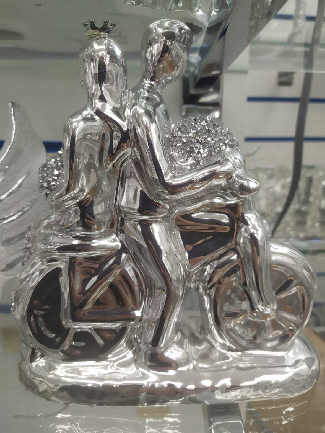 Romantic couple with bike statue ornament