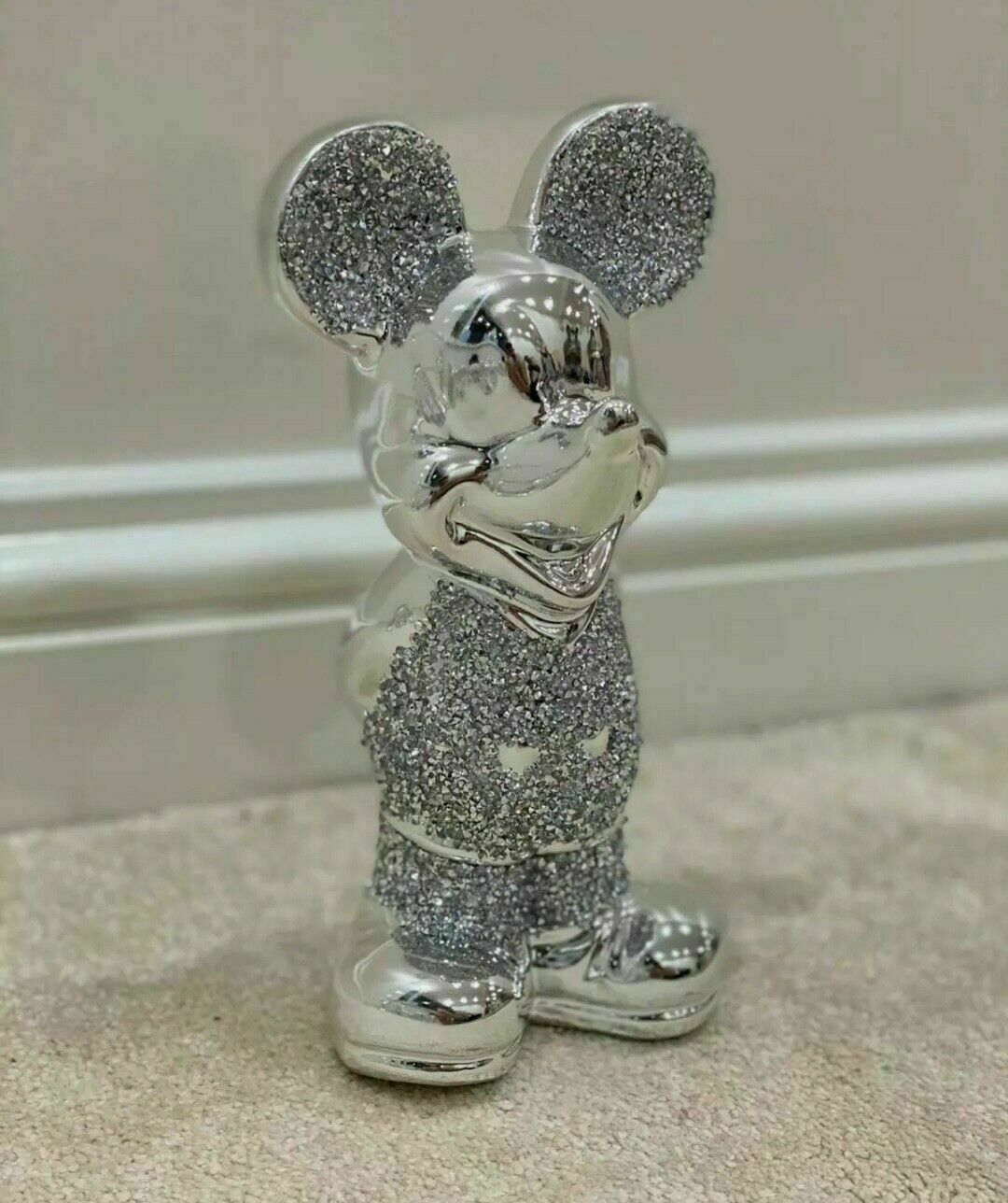 silver crushed crystal mickey ornament decor
