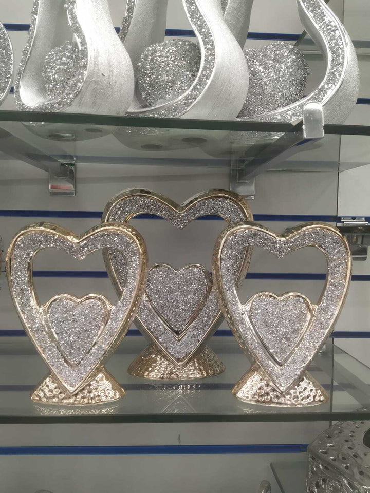 XL gold heart set of 3 ornament